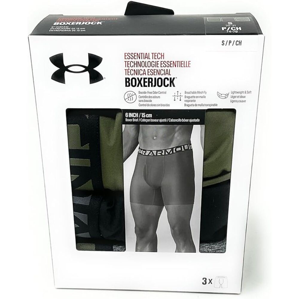 Under Armour Essential Tech Boxerjock 6-Inch Inseam, 3-Pack Sz S